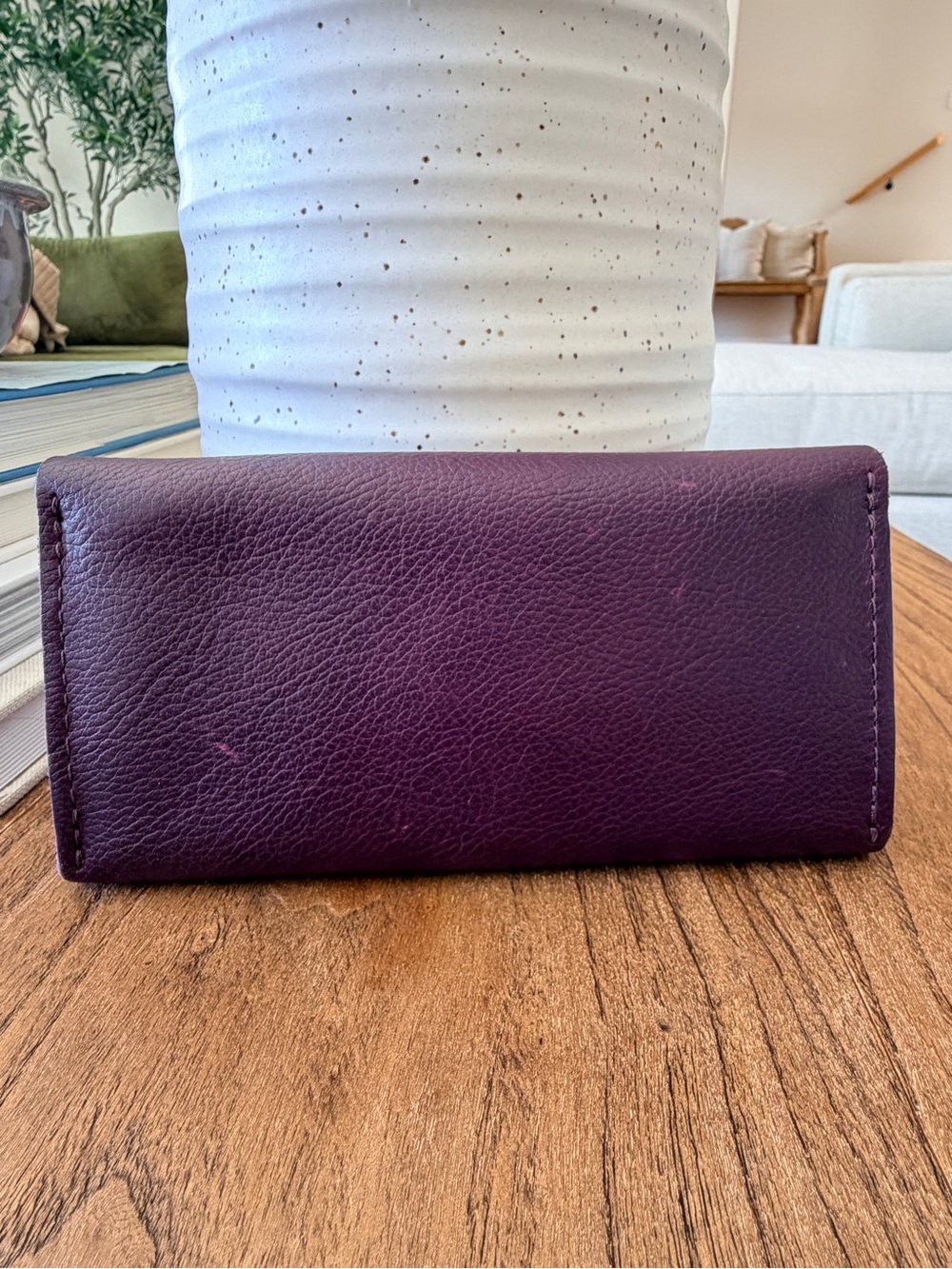 Portland Leather Goods Bozeman Wallet Plum Leather 12 Card Slots Gold Hardware - Picture 5 of 6